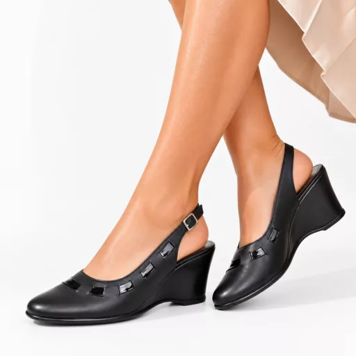 Sandale Dama cu platformă Amelia din piele naturala Negru