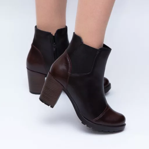 Botine Dama Riana Negru-Maro din piele naturală