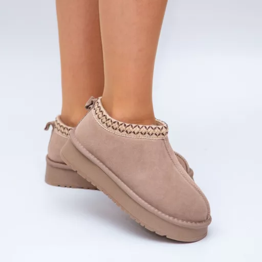 Ghete Dama e702-17 Bej din piele naturală