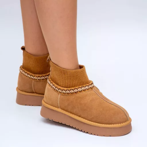 Ghete Dama e701-16 Camel din piele naturală