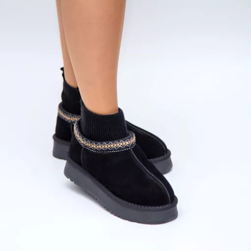 Ghete Dama e701 Negru din piele naturală