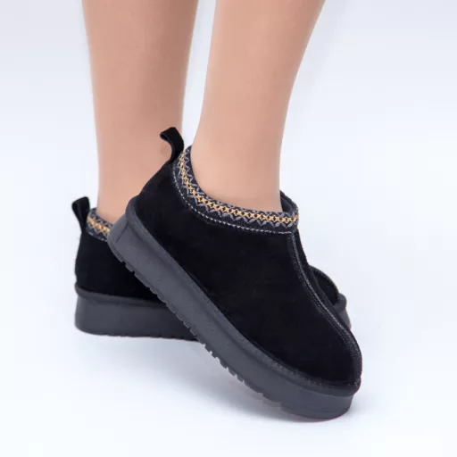 Ghete Dama e702 Negru din piele naturală