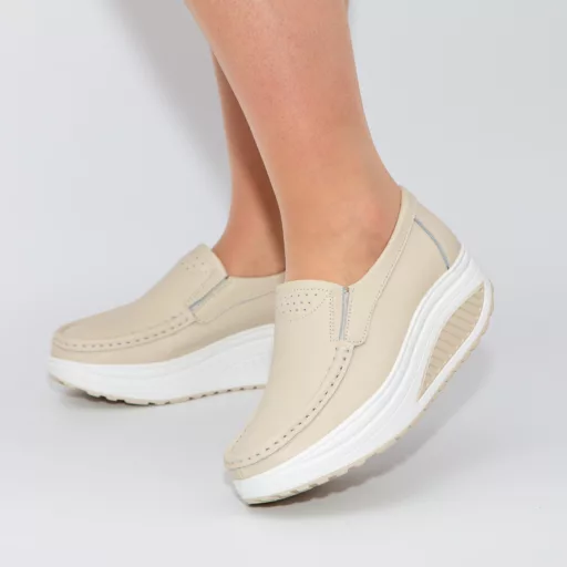 Pantofi Casual Dama zb1-3 Bej din piele naturală