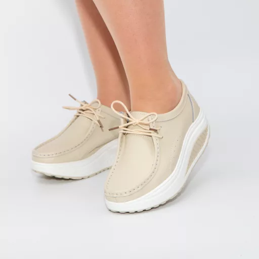 Pantofi Casual Dama zb1-2 Bej din piele naturală