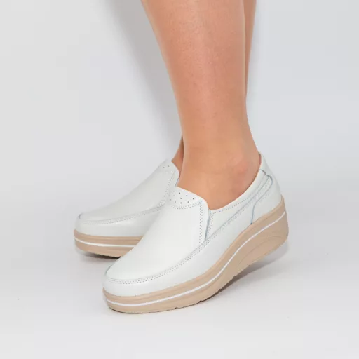 Pantofi Casual Dama zb17-1 Alb din piele naturală
