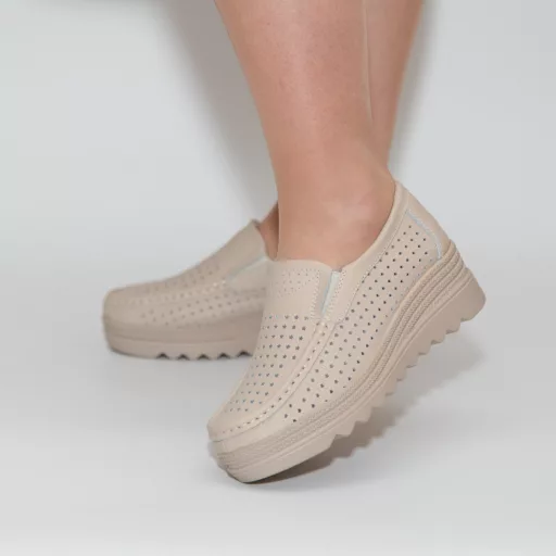 Pantofi Casual Dama m221 Bej din piele naturală
